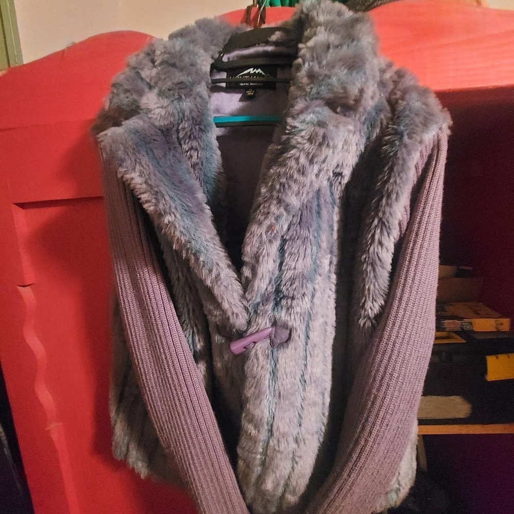 Faux Fur and Knit Jacket- Light Blue